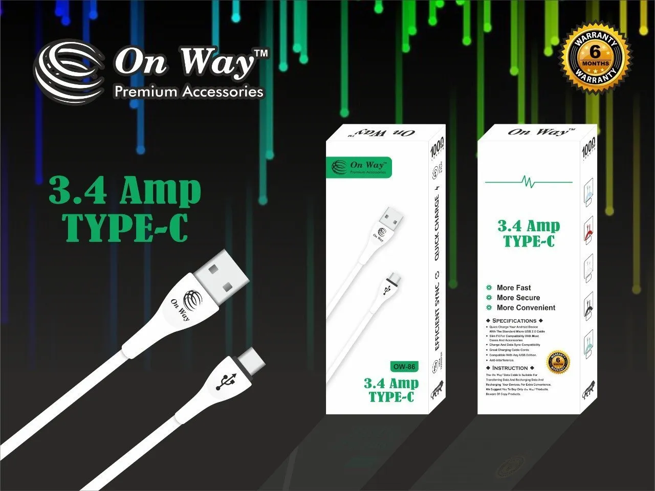 0309 Premium 3.4 Amp Fast Charging 1 m USB Type-C Cable