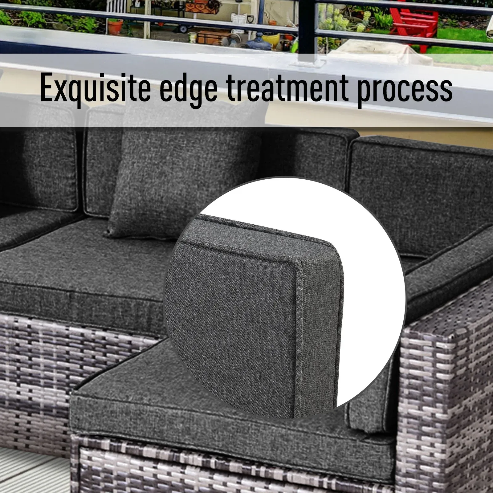 14pc Patio Rattan Sofa Set Cushion Cover - Grey