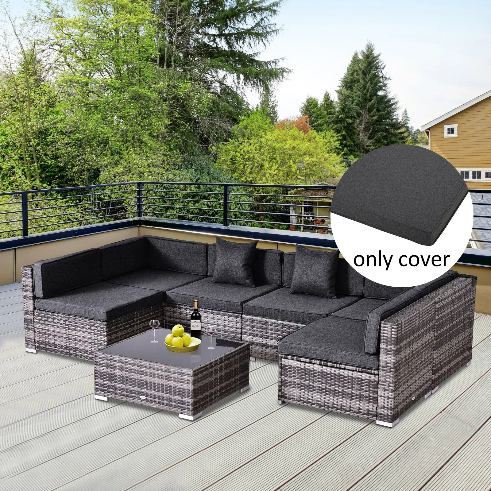 14pc Patio Rattan Sofa Set Cushion Cover - Grey