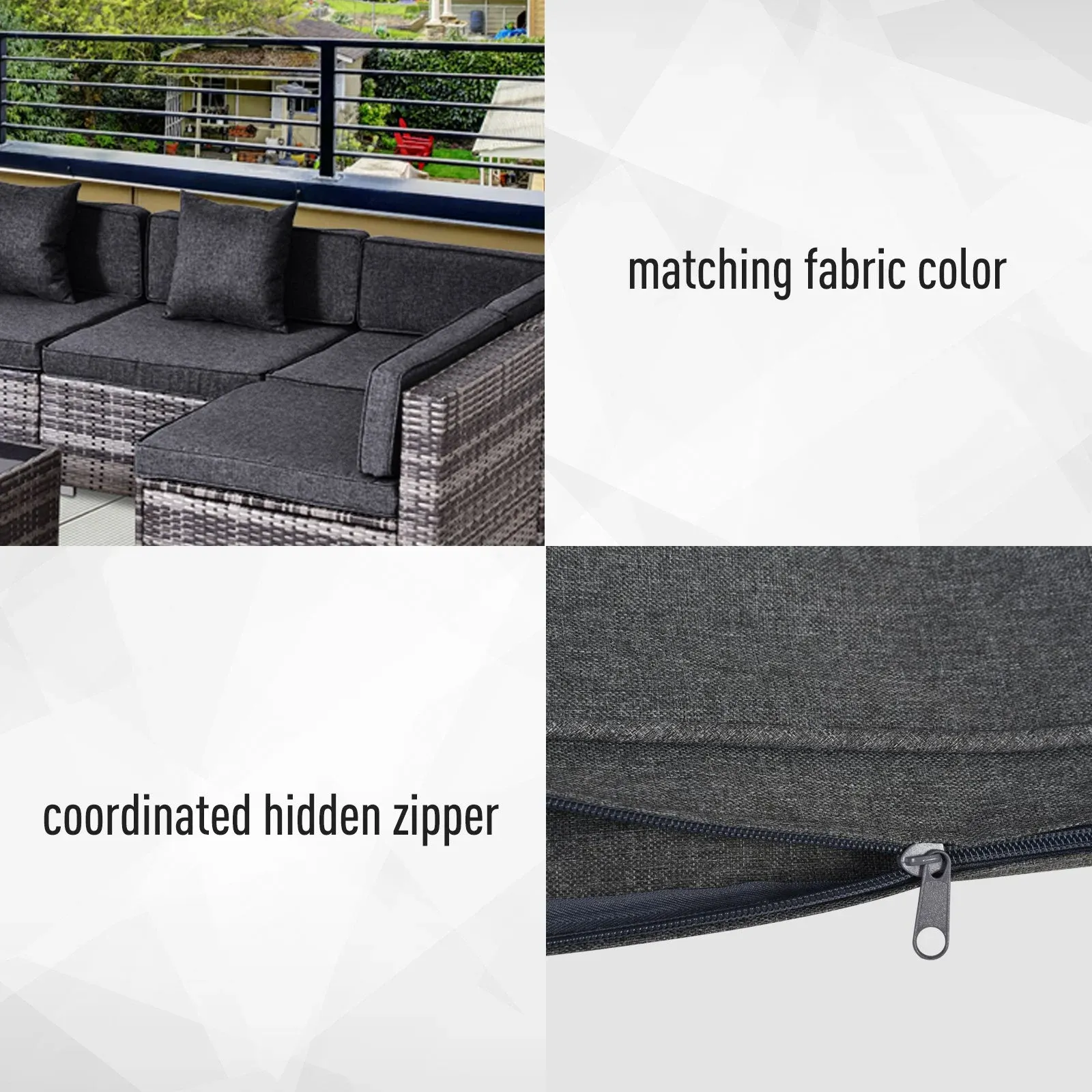 14pc Patio Rattan Sofa Set Cushion Cover - Grey