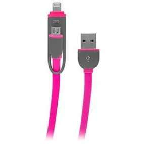 2-in-1 Charge and Sync Cable w/ microUSB and Lightning Connectors, Pink