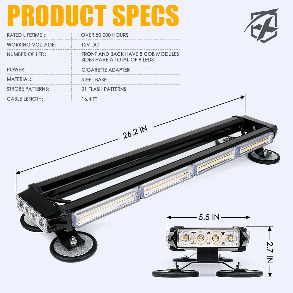 26" Rooftop LED Strobe Light with Magnetic Base | Pursuit Series