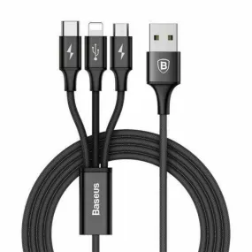 3in1 Multi Charging Cable.3.0A Fast Charging Cord ,4ft (1.2metre) Braided Universal 3 in 1 Charging Cord with Lighting, Type-C, Micro USB ports