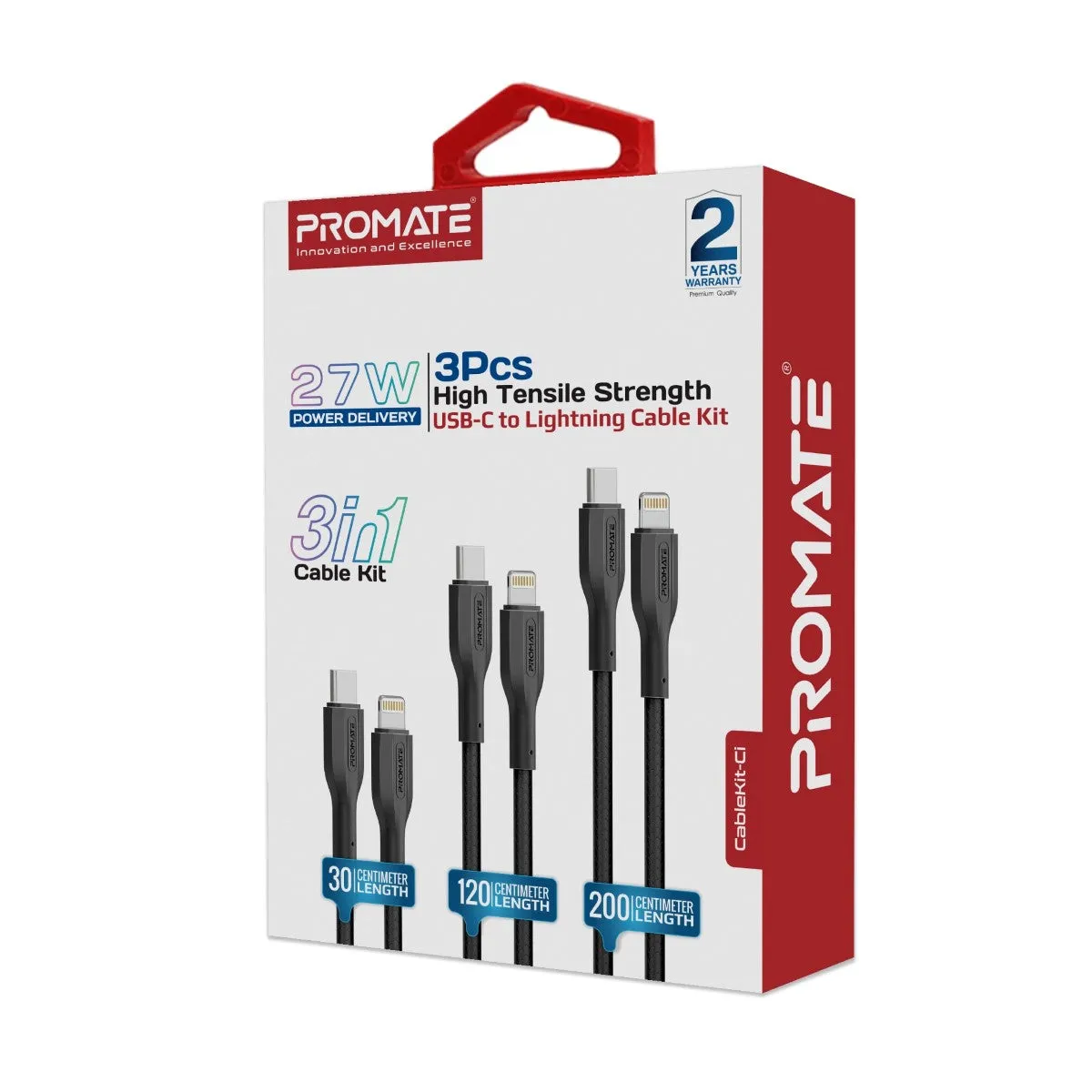 3Pcs High Tensile Strength 27W USB-C to Lightning Cable Kit