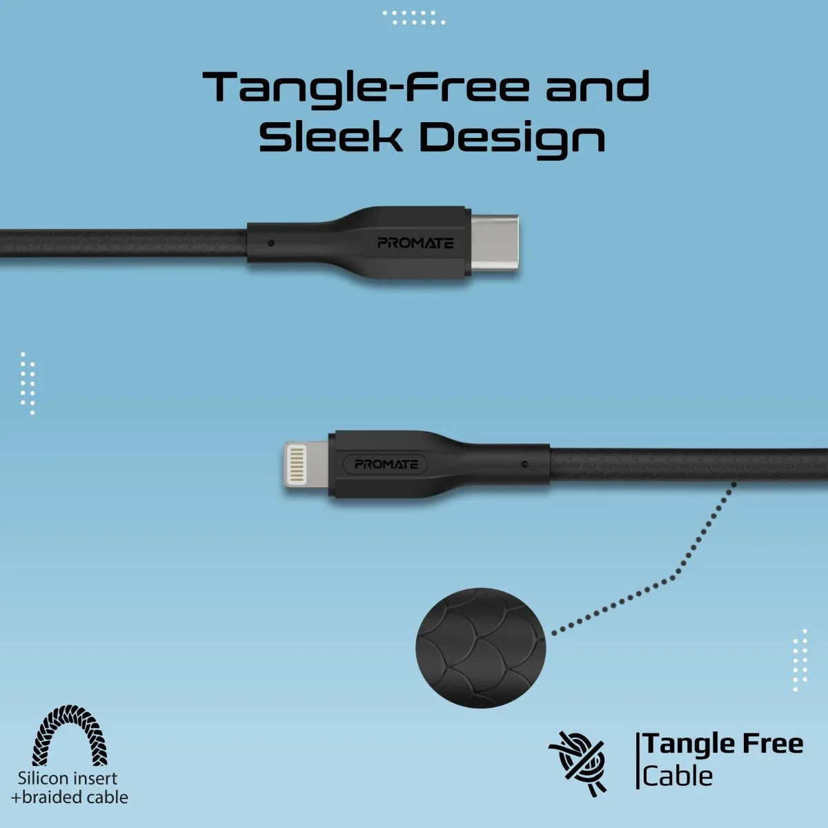 3Pcs High Tensile Strength 27W USB-C to Lightning Cable Kit