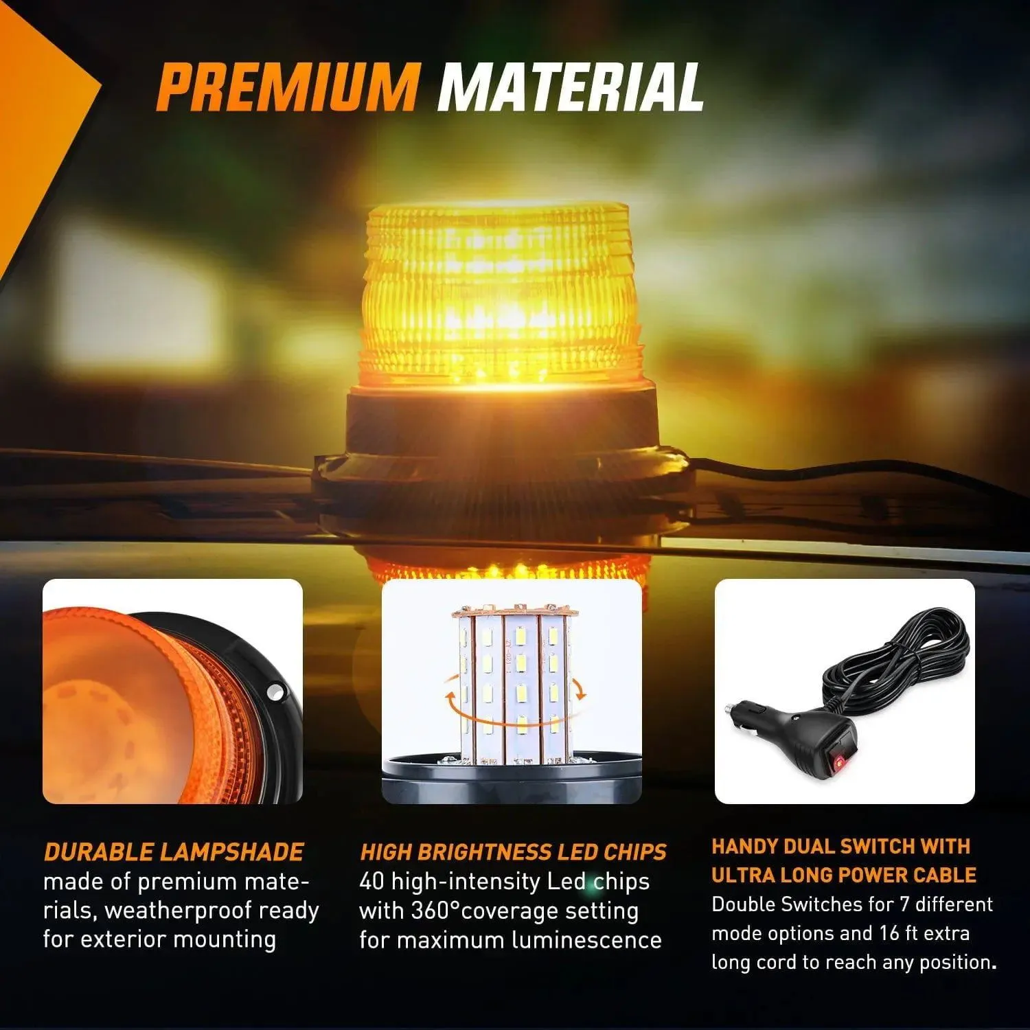 40 Leds Beacon Amber Strobe Light