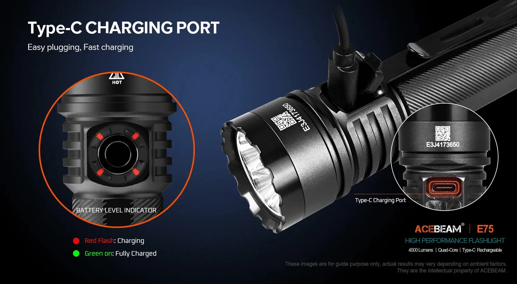 Acebeam E75 MAO High-Performance 4500 Lumen Flashlight USB-C Rechargeable 21700 Battery Included