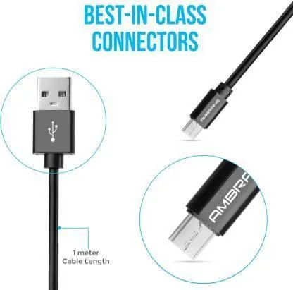 Ambrane ACM-1 2.4A Micro USB Fast Charging Cable for Android Devices (1 Meter)