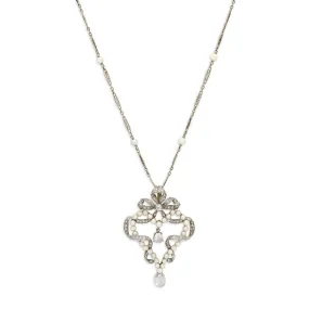 Antique Belle Époque Diamond and Pearl Pendant in Platinum over Gold