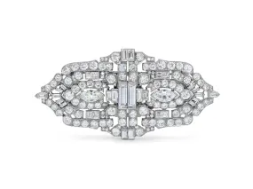 Art Deco Diamond Double Clip Brooch in Platinum