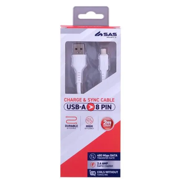 Assorted Charge & Sync USB A To 8 Pin Polyester Cable - 200cm