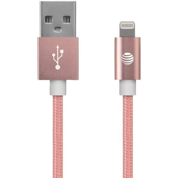 AT&T SC03B-LGT-ROS Braided USB to Lightning Charge & Sync Cable, 4ft (Pink)
