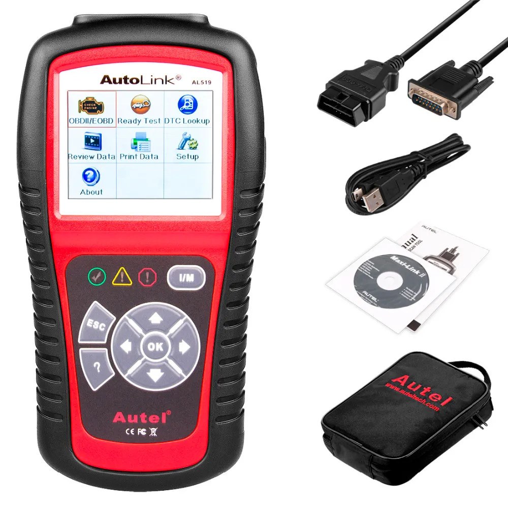 Autel Autolink AL519 Car OBD2 Scanner Code Reader Diagnostic Tool I/M Readiness DTC MIL Graphs Data with TFT LCD Display