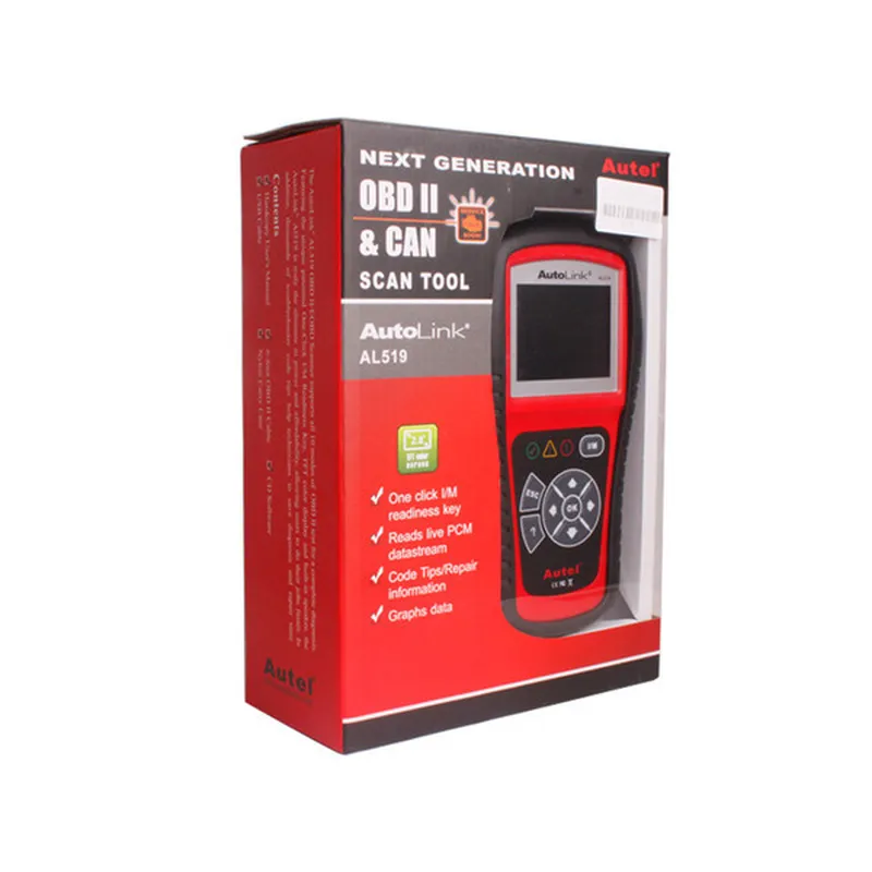 Autel Autolink AL519 Car OBD2 Scanner Code Reader Diagnostic Tool I/M Readiness DTC MIL Graphs Data with TFT LCD Display