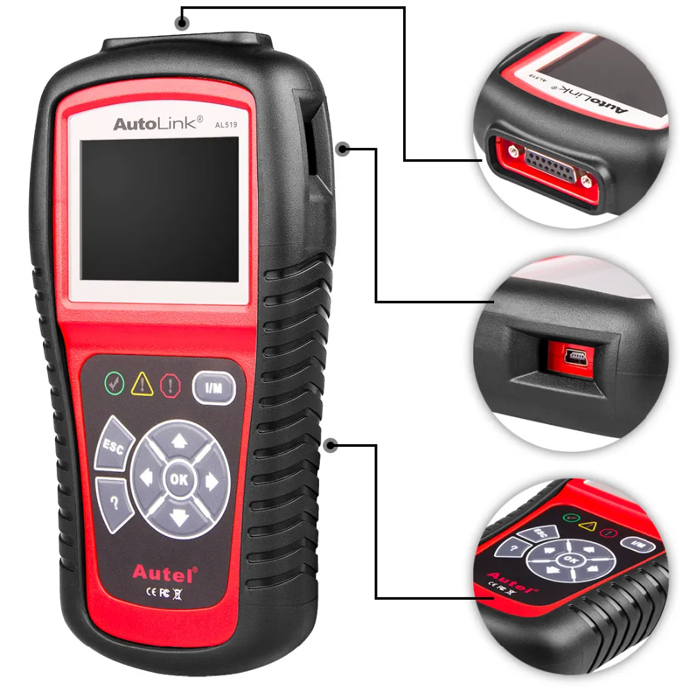 Autel Autolink AL519 Car OBD2 Scanner Code Reader Diagnostic Tool I/M Readiness DTC MIL Graphs Data with TFT LCD Display