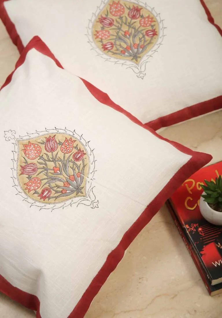 Beach Sand Hand Block Print Cotton Cushion Cover