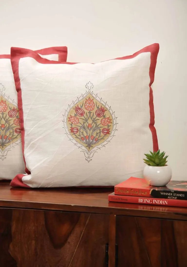 Beach Sand Hand Block Print Cotton Cushion Cover