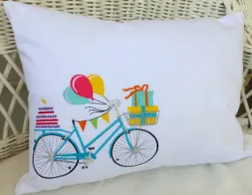 Birthday Bicycle Pillow cover, Embroidered bicycle pillow