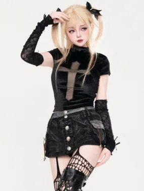 Black Gothic Cross Cut-Out T-Shirt
