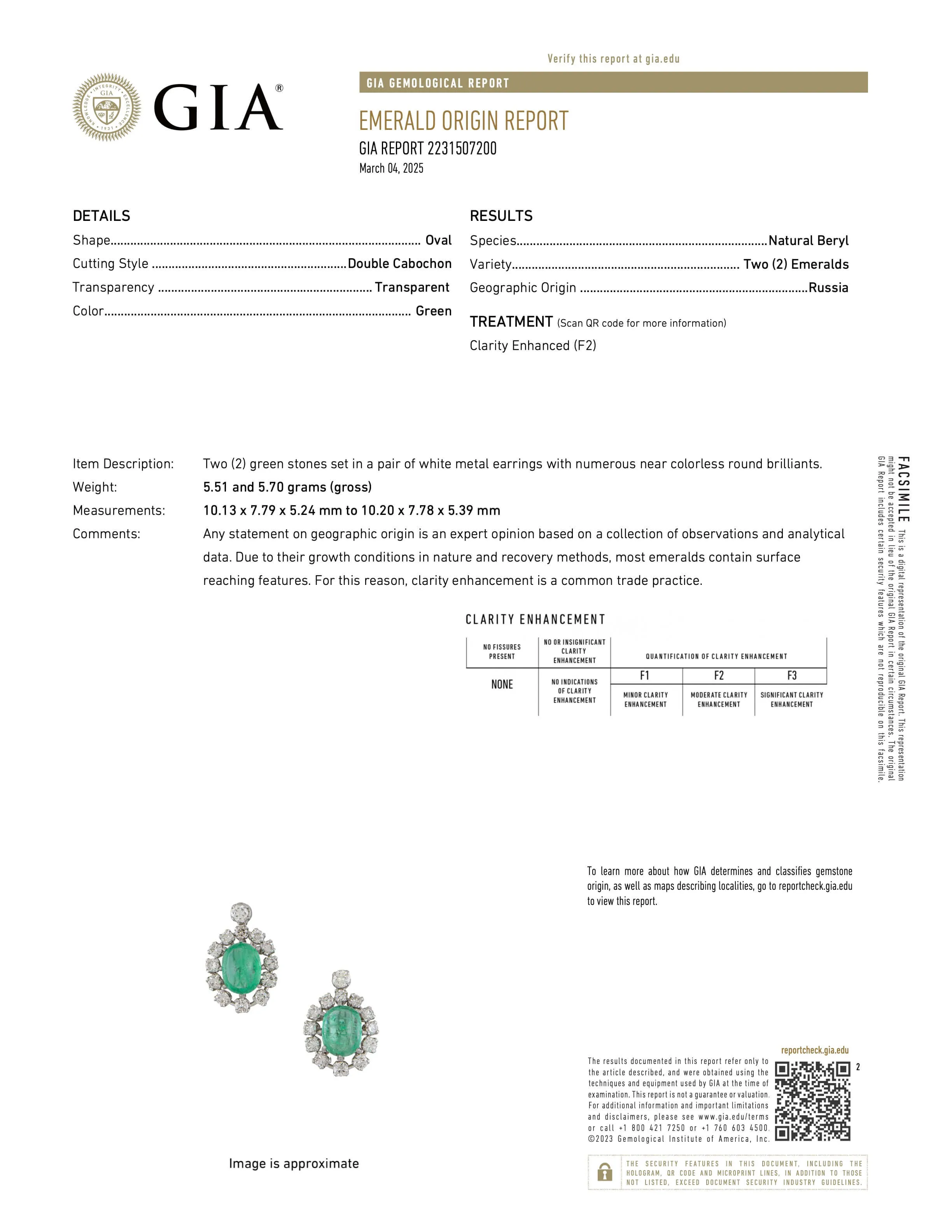 Cabochon Emerald and Diamond Earrings in Platinum