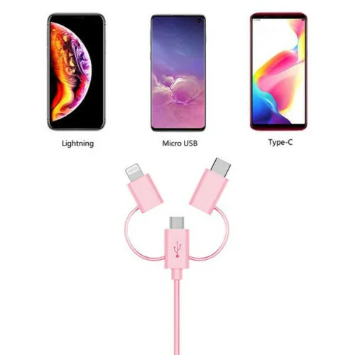 Cirago 4Ft 3 in 1 Sync/Charge Cable with Lightning, USB-C, Micro USB Connectors