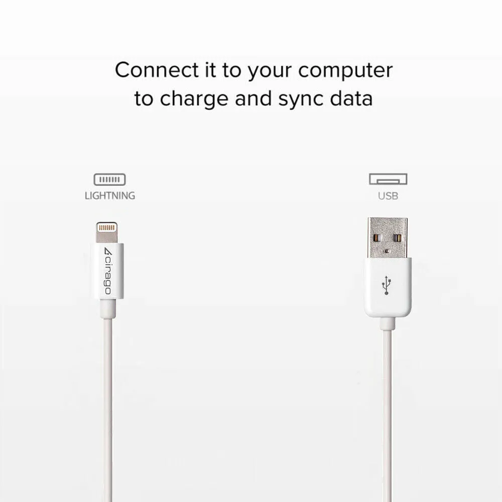 Cirago 6Ft. USB to Lightning Sync/Charging Smart Cable MFi Certified for Apple