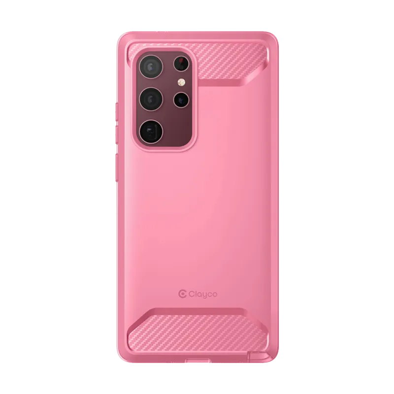 Clayco Samsung Galaxy S22 Ultra Xenon Full-Body Rugged Case with Screen Protector-Pink