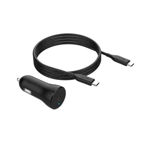 cozy Car Kit PD 18W Car Charger with 3' C to C Charging Cable for USB-C Devices, Black