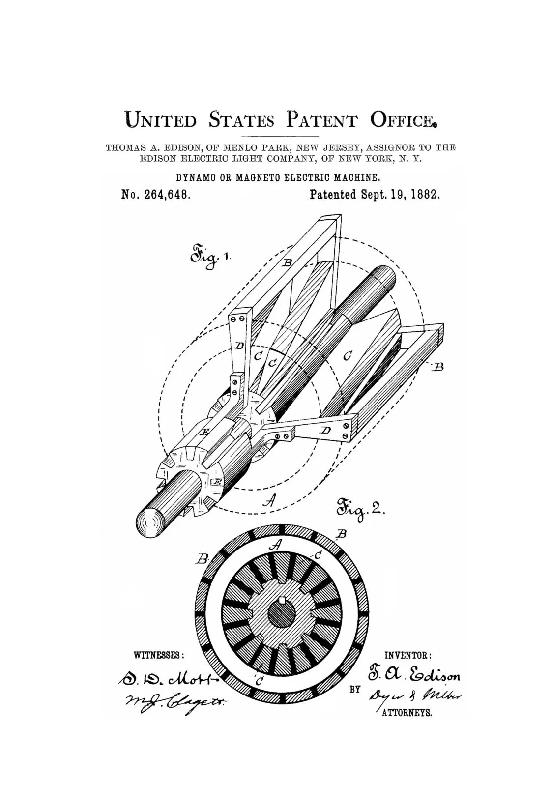Edison Dynamo Electric Generator Patent 1882 - Patent Prints, Edison Patent, Thomas A. Edison, Thomas Edison Patent, Electricity, Edison Art