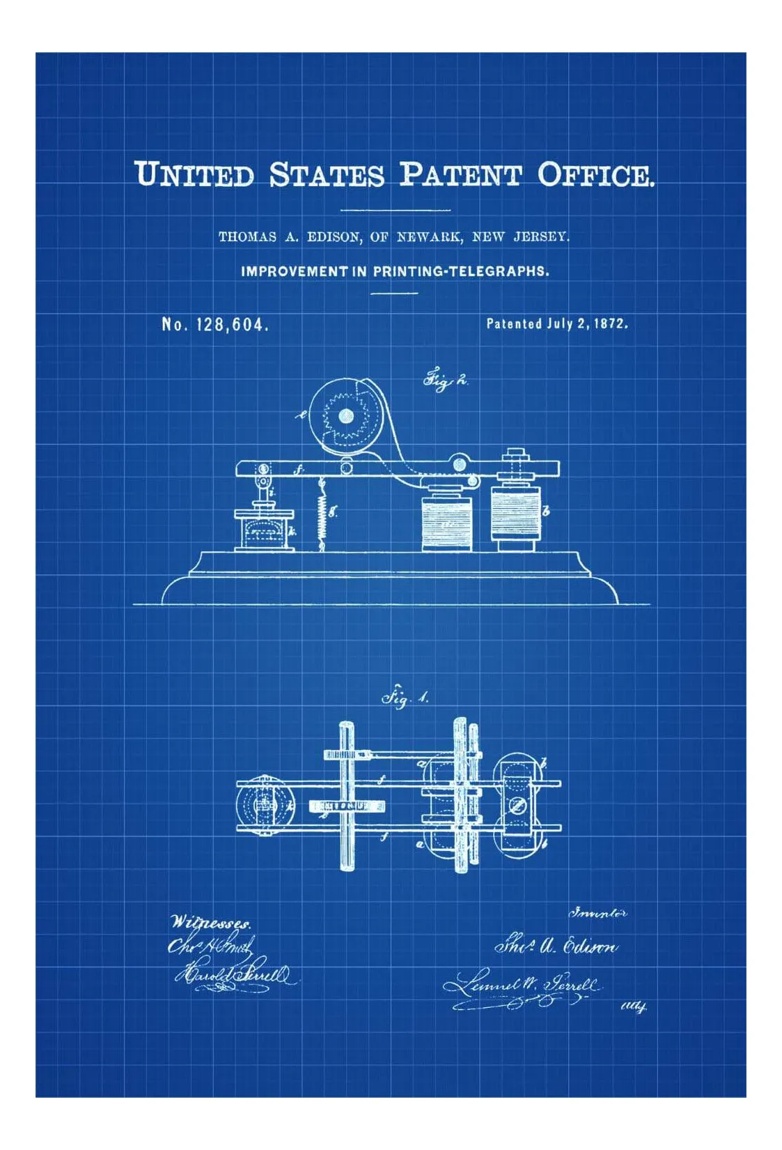 Edison Telegraph Patent 1872 - Patent Prints, Telegraph Poster, Office Decor, Geek Gift, Edison Patent, Edison Art, Edison Inventions