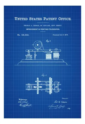 Edison Telegraph Patent 1872 - Patent Prints, Telegraph Poster, Office Decor, Geek Gift, Edison Patent, Edison Art, Edison Inventions