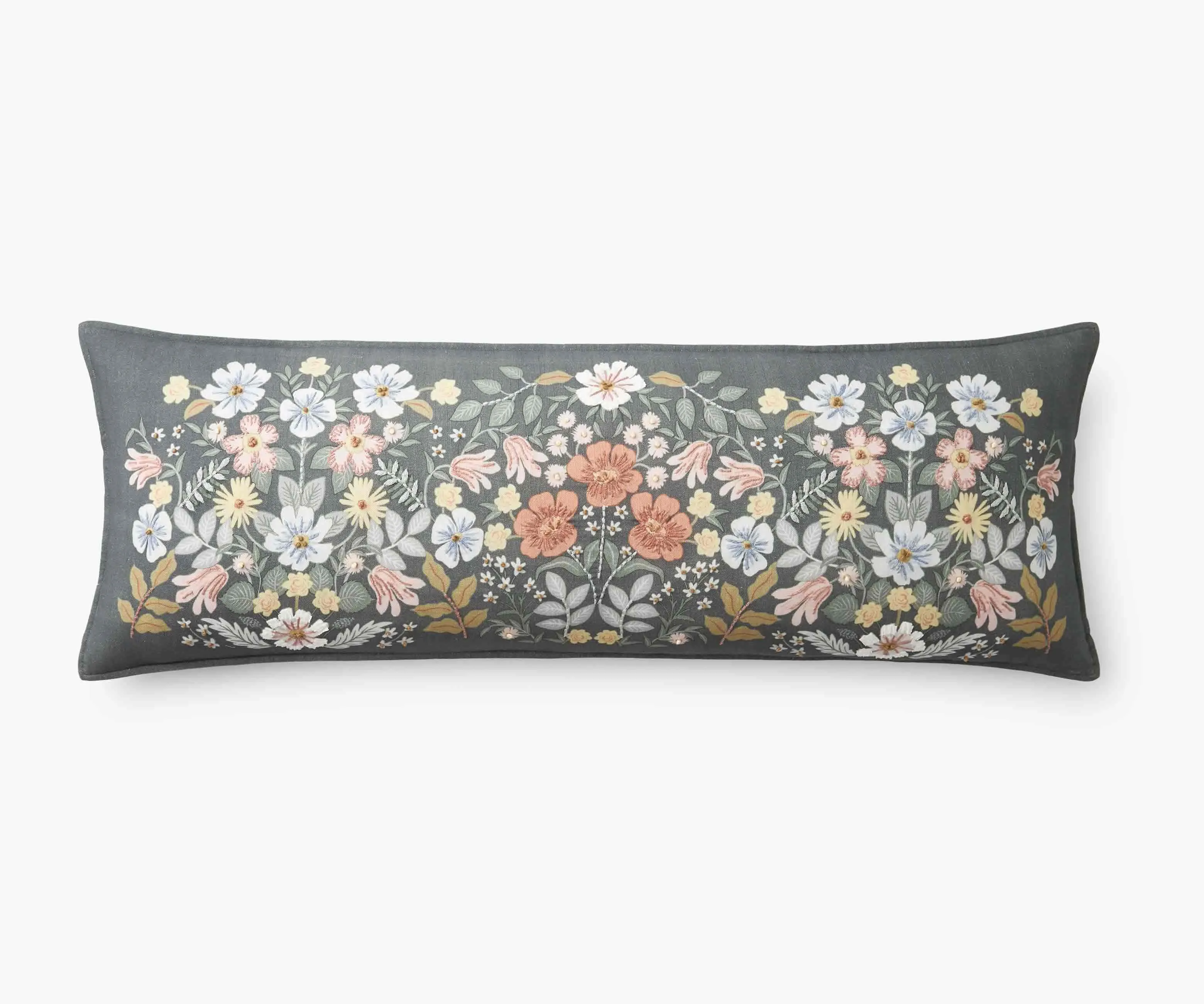 Embroidered Lumbar Pillow Cover - Bramble Garden