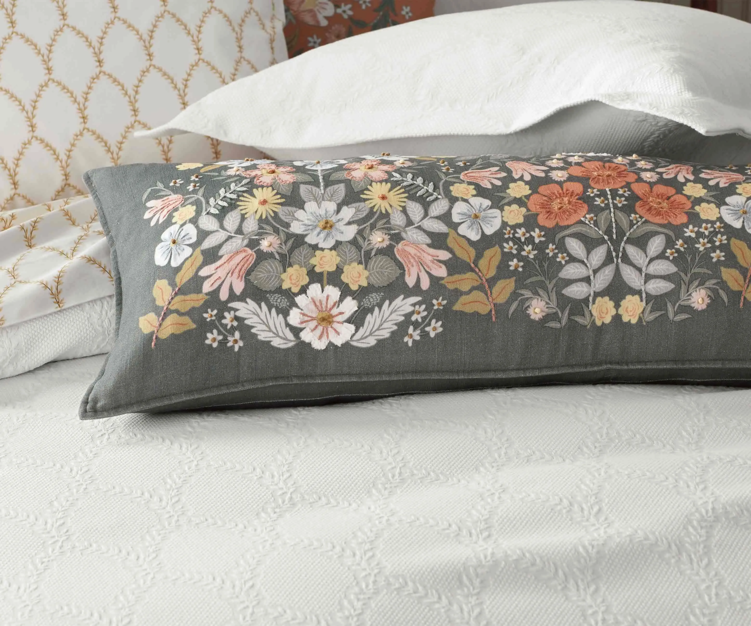 Embroidered Lumbar Pillow Cover - Bramble Garden