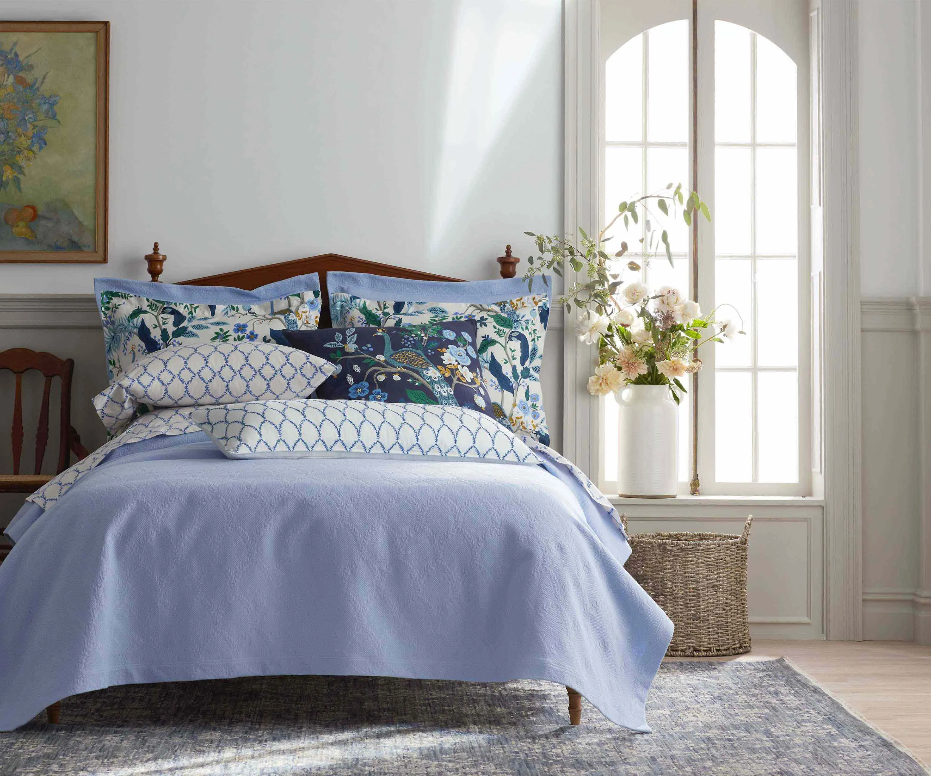 Embroidered Lumbar Pillow Cover - Laurel Blue