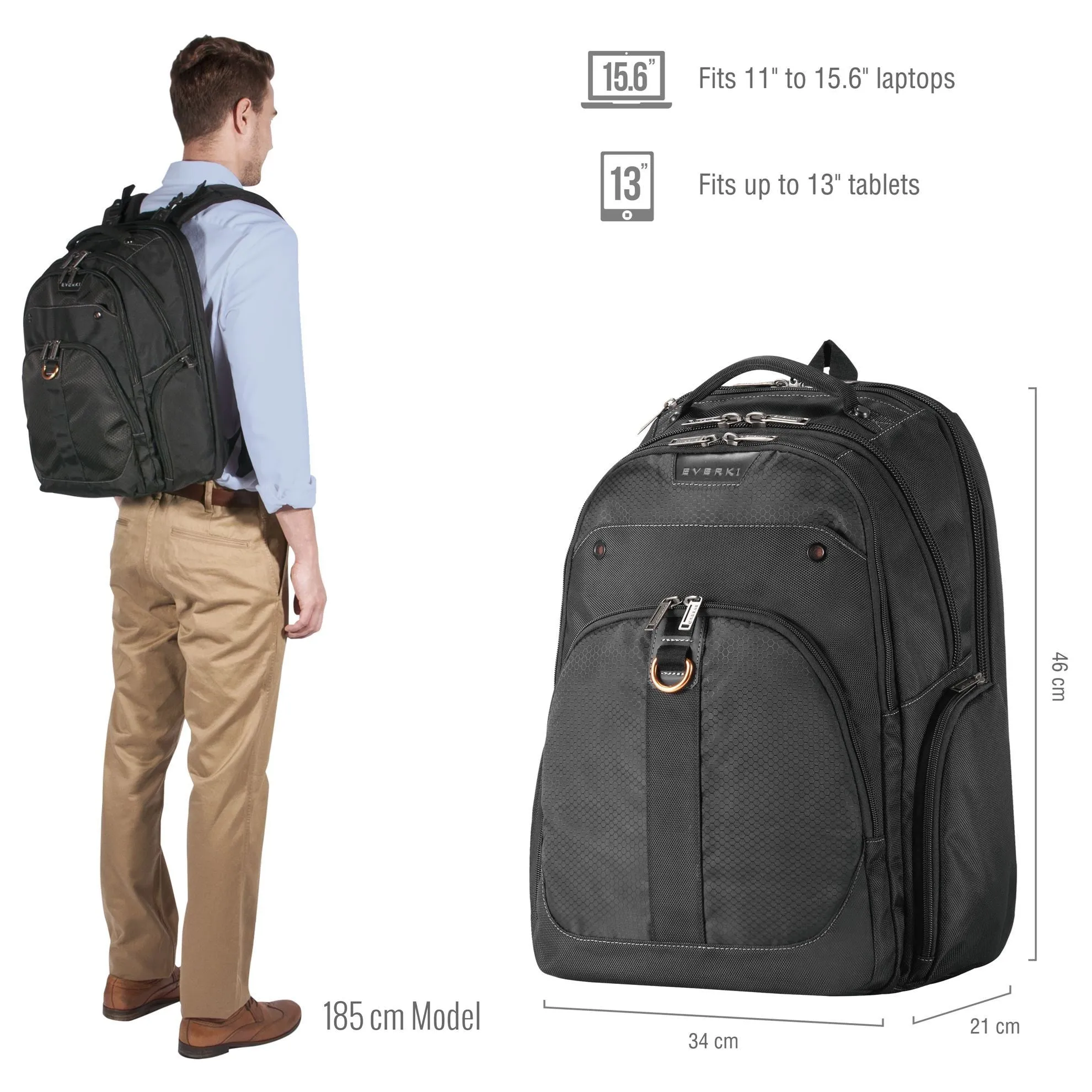 Everki Atlas Checkpoint Friendly Laptop Backpack, 11'' to 15.6'' Adaptable Compartment