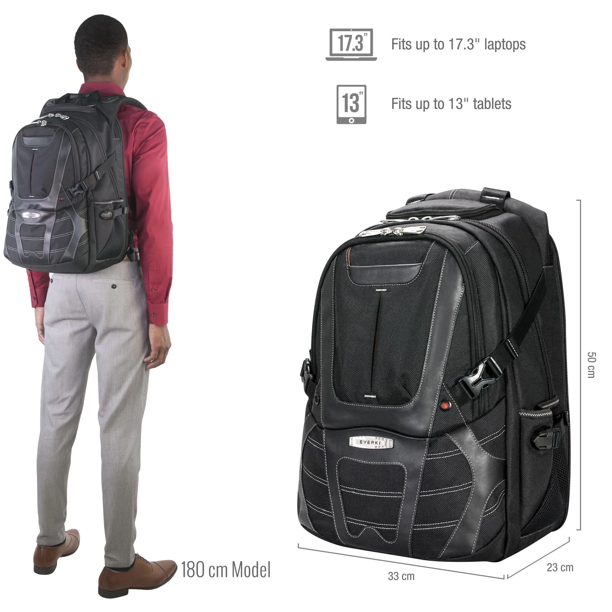 Everki Concept 2 Laptop Backpack, Up to 17.3'', Checkpoint Friendly, Shell-protected Sunglass Case, Corner-guard Protection