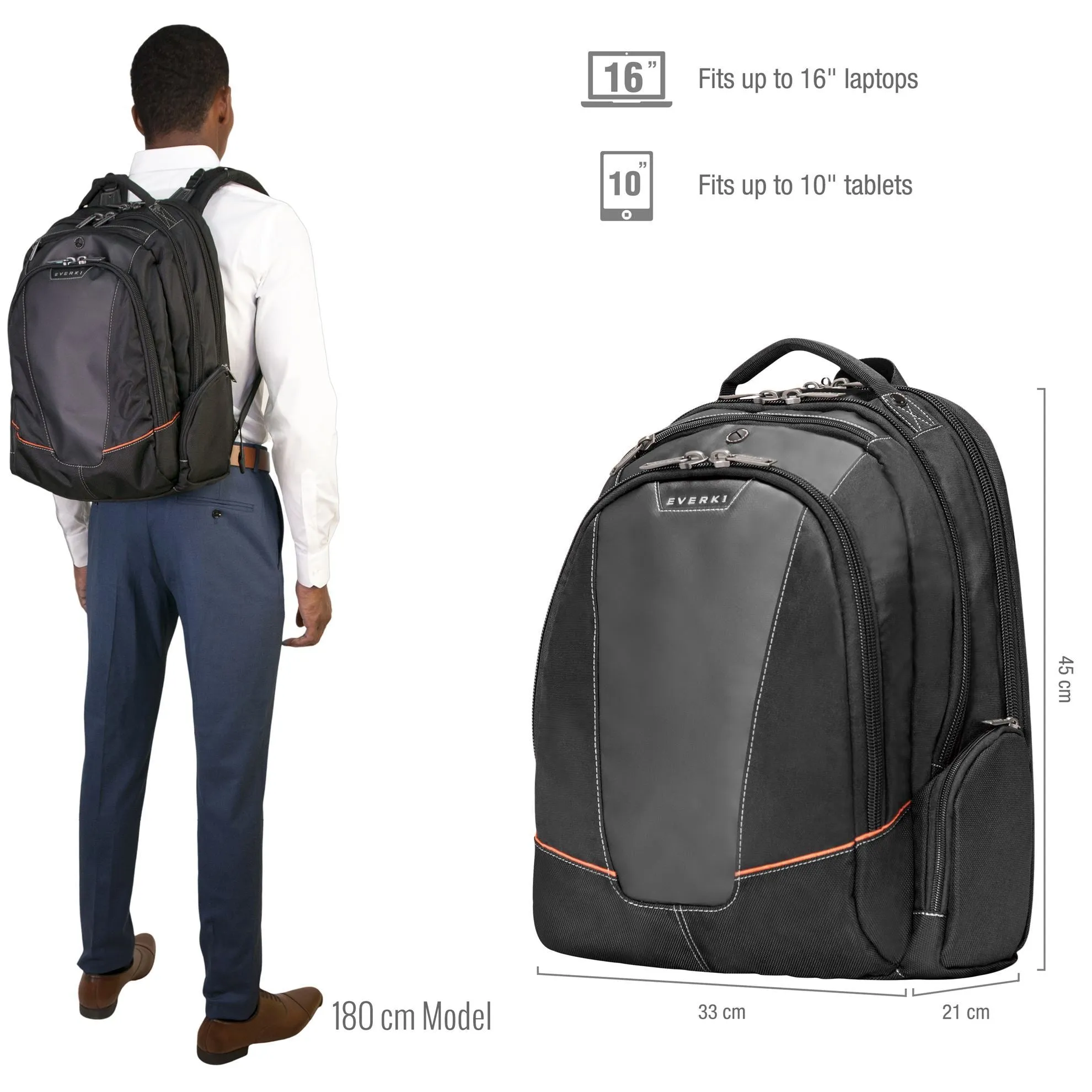 Everki Flight Laptop Backpack 16'', Checkpoint Friendly, Felt-lined Tablet Pocket