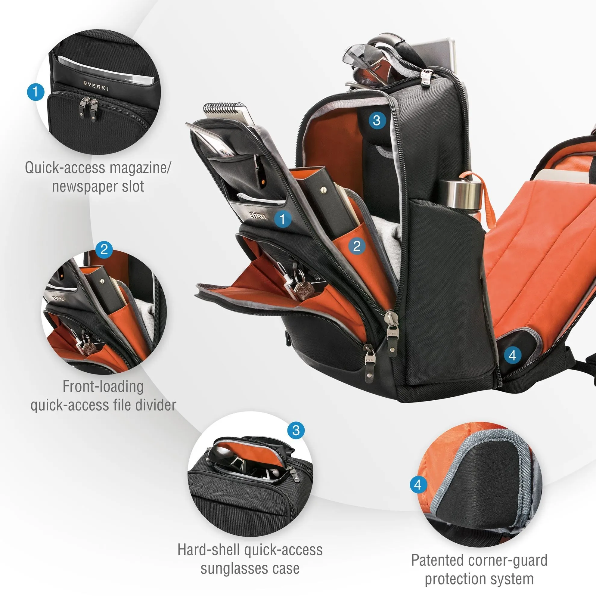 Everki Onyx Laptop Backpack, Up to 15.6'', Travel Friendly, Hard-Shell Quick-Access Sunglass Case, RFID Protection