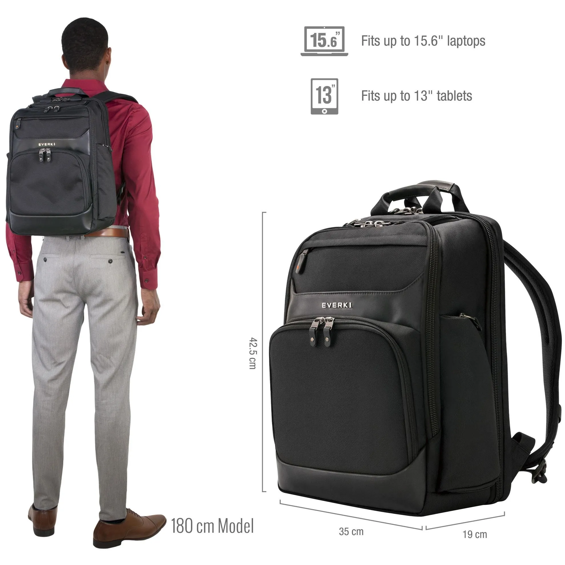 Everki Onyx Laptop Backpack, Up to 15.6'', Travel Friendly, Hard-Shell Quick-Access Sunglass Case, RFID Protection