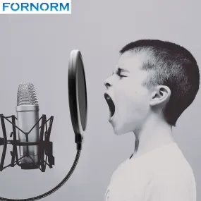 Fornorm Microphone Mic Pop Filter Wind Screen with Clip Foldable Hose for Vocal Recording Studio Broadcast KTV Stage