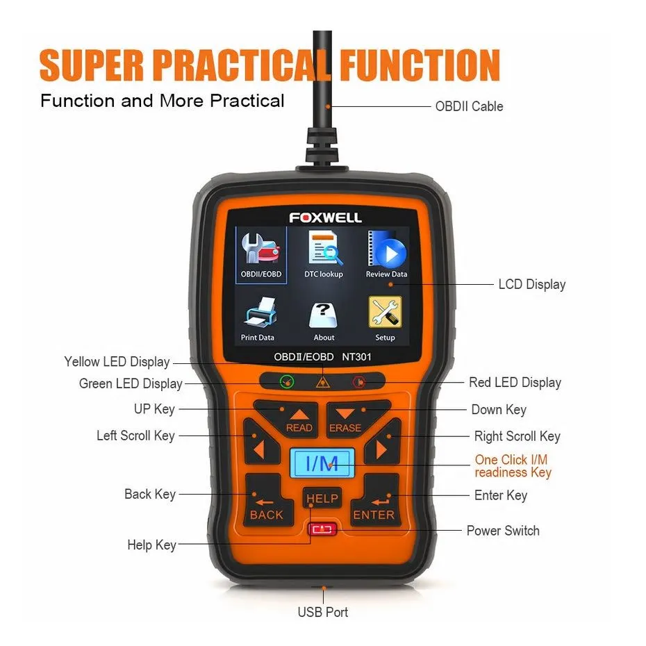 Foxwell NT301 OBD OBD2 Scanner Car Engine Diagnostic Code Reader