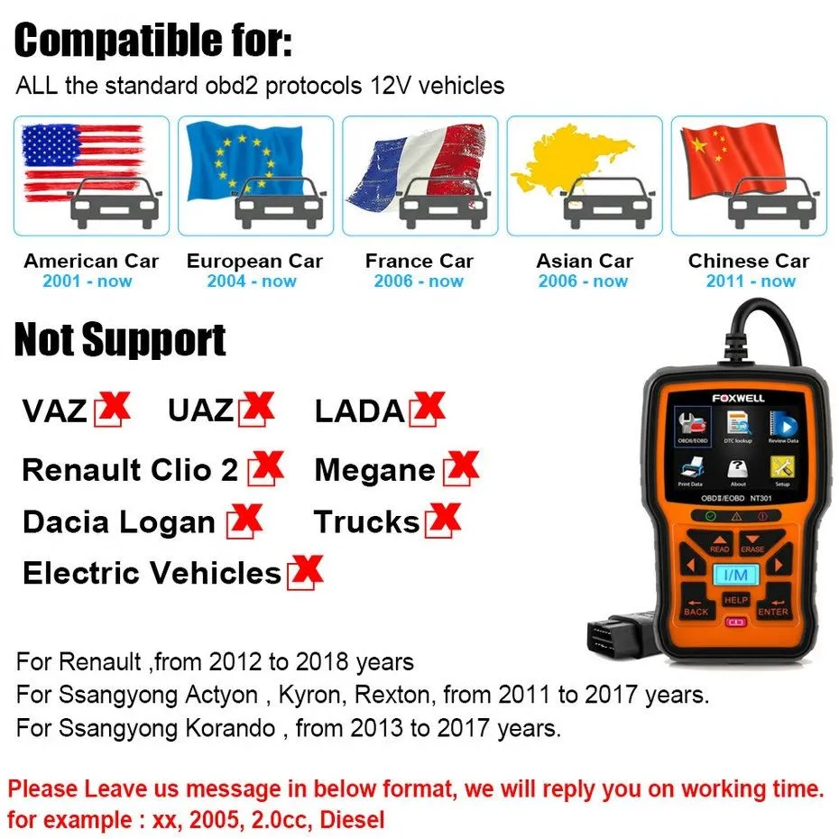 Foxwell NT301 OBD OBD2 Scanner Car Engine Diagnostic Code Reader