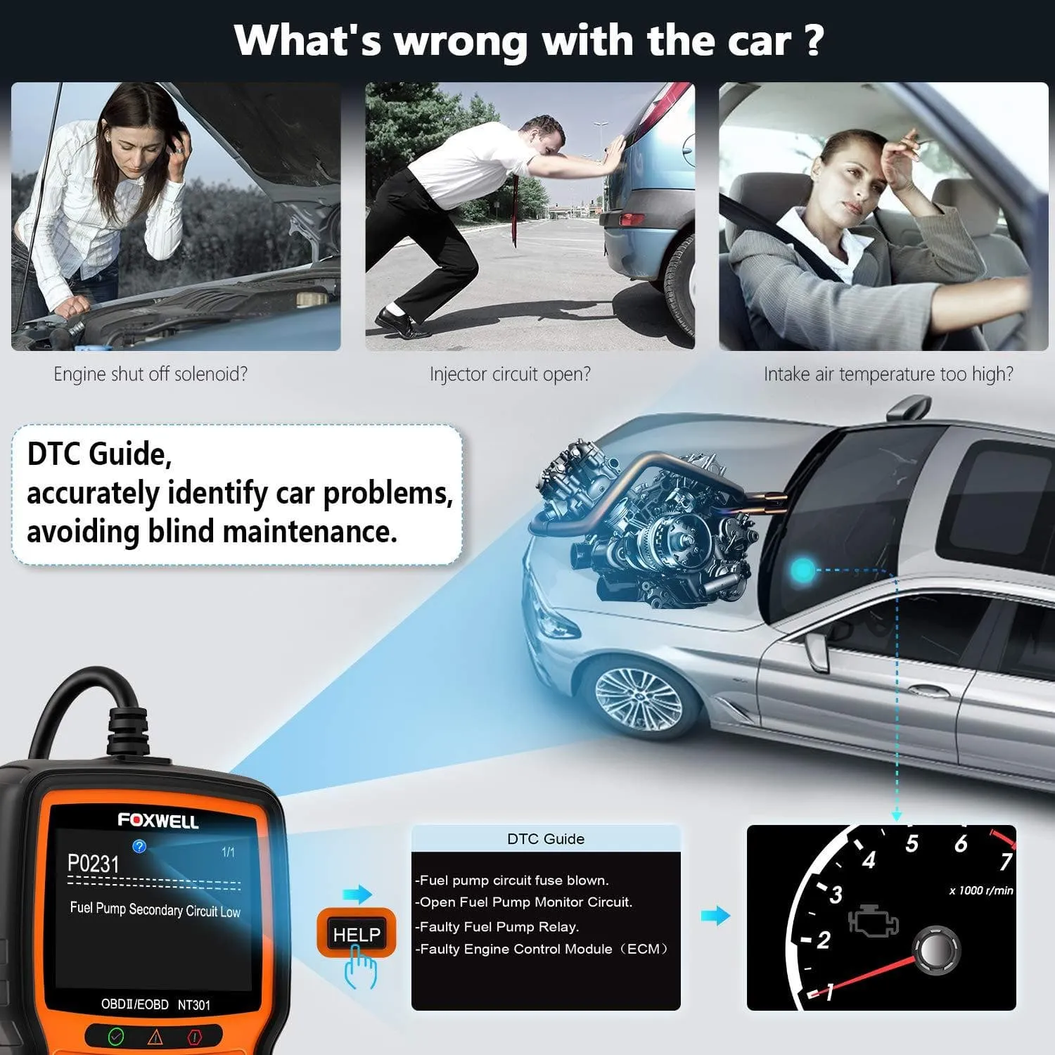FOXWELL NT301 OBD2 Scanner Professional Enhanced OBDII Diagnostic Code Reader