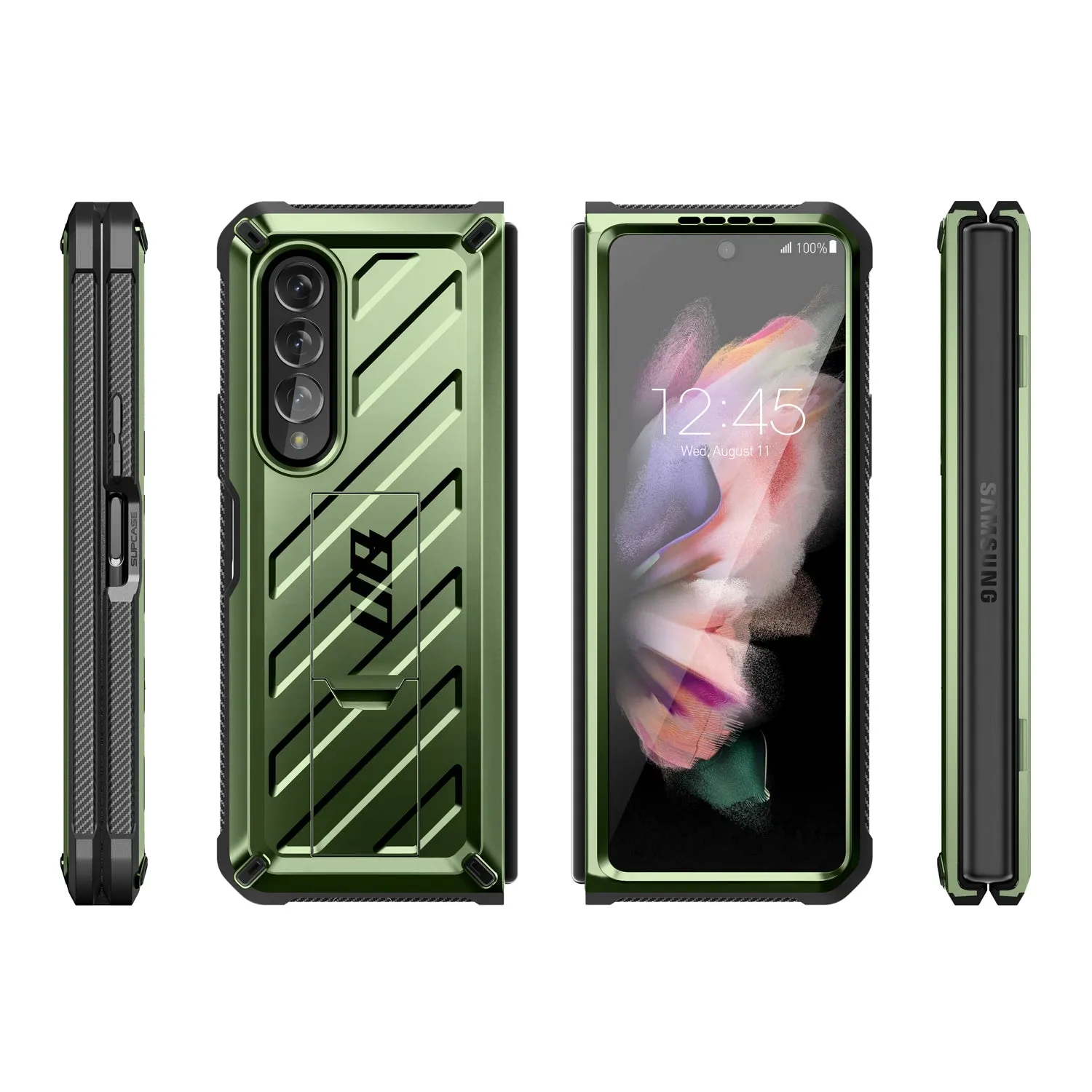 Galaxy Z Fold3 Unicorn Beetle Kickstand Case with Screen Protector-Dark Green