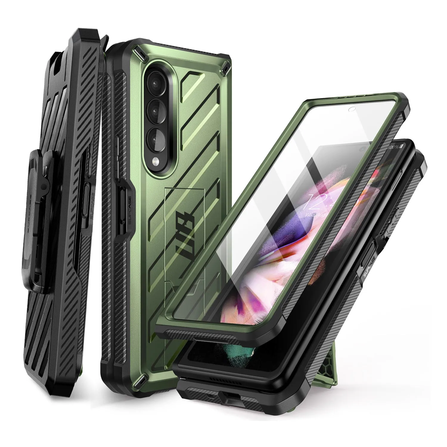 Galaxy Z Fold3 Unicorn Beetle Kickstand Case with Screen Protector-Dark Green
