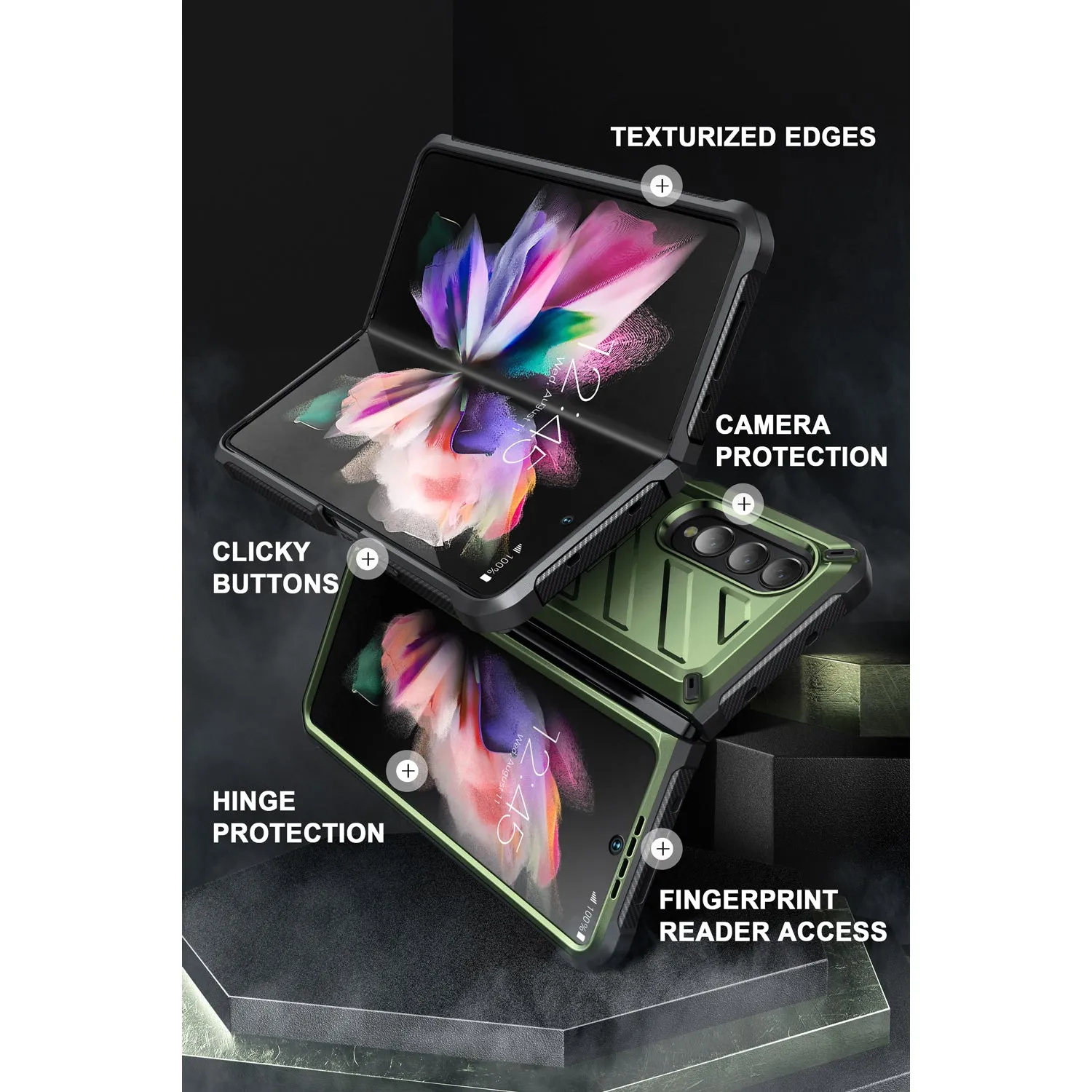 Galaxy Z Fold3 Unicorn Beetle Kickstand Case with Screen Protector-Dark Green