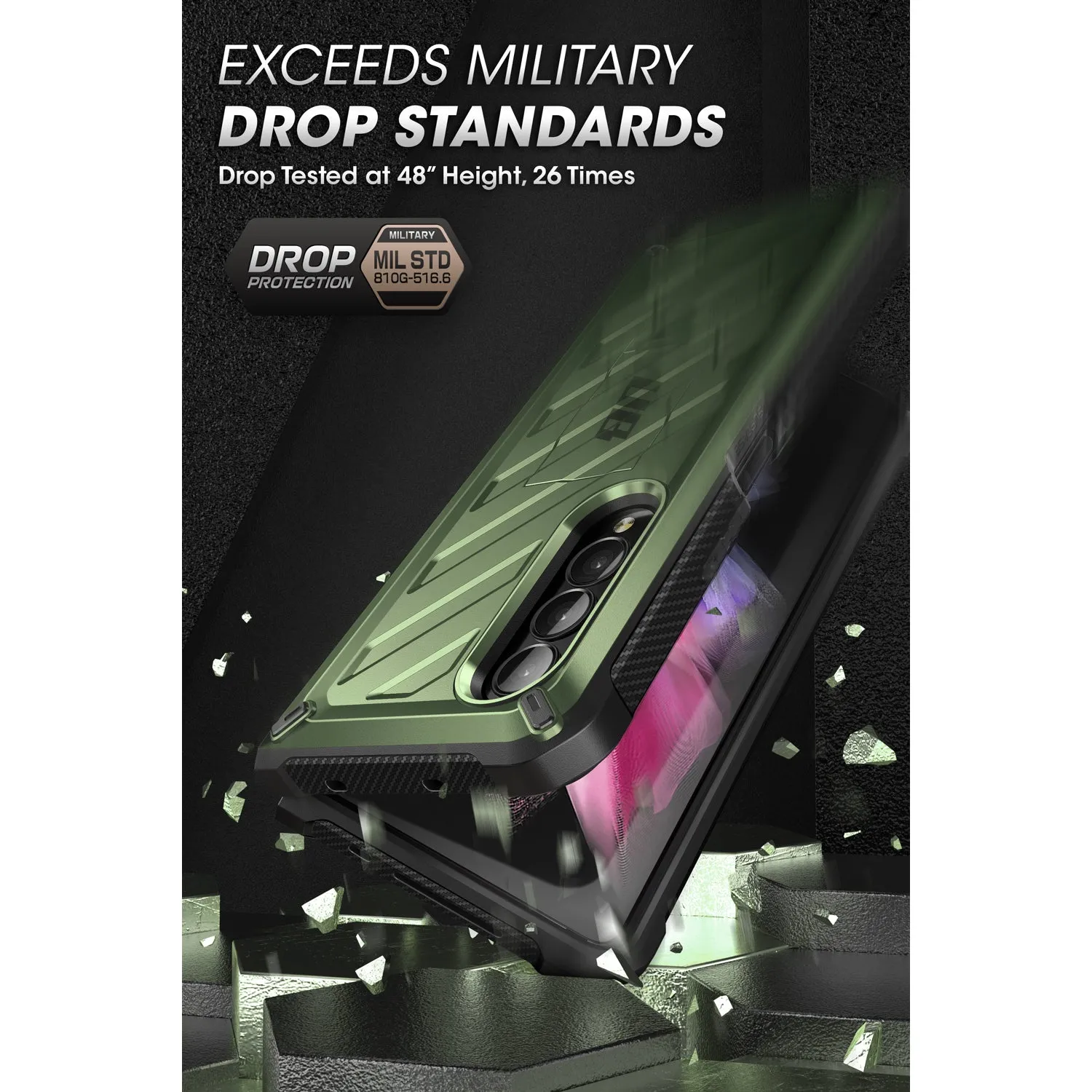 Galaxy Z Fold3 Unicorn Beetle Kickstand Case with Screen Protector-Dark Green