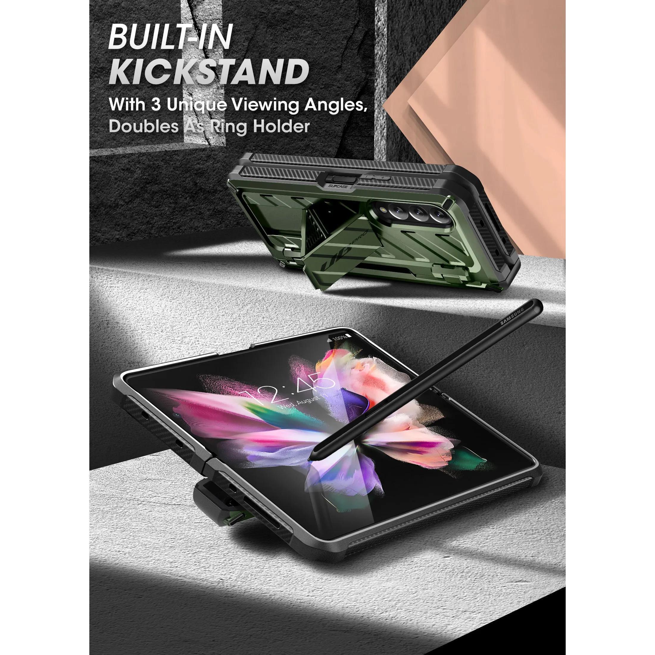Galaxy Z Fold3 Unicorn Beetle PRO Rugged Case with S-Pen Holder-Dark Green