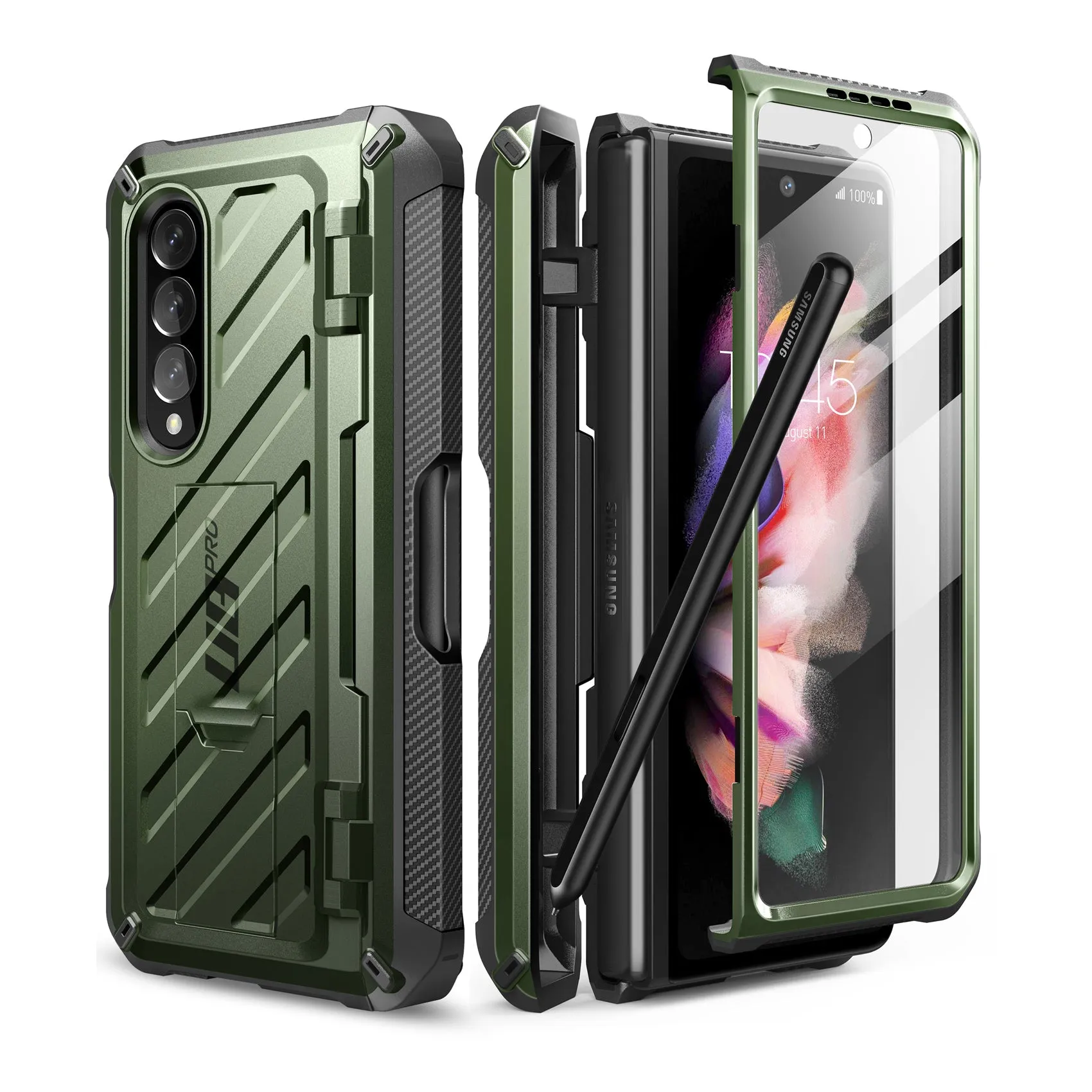Galaxy Z Fold3 Unicorn Beetle PRO Rugged Case with S-Pen Holder-Dark Green