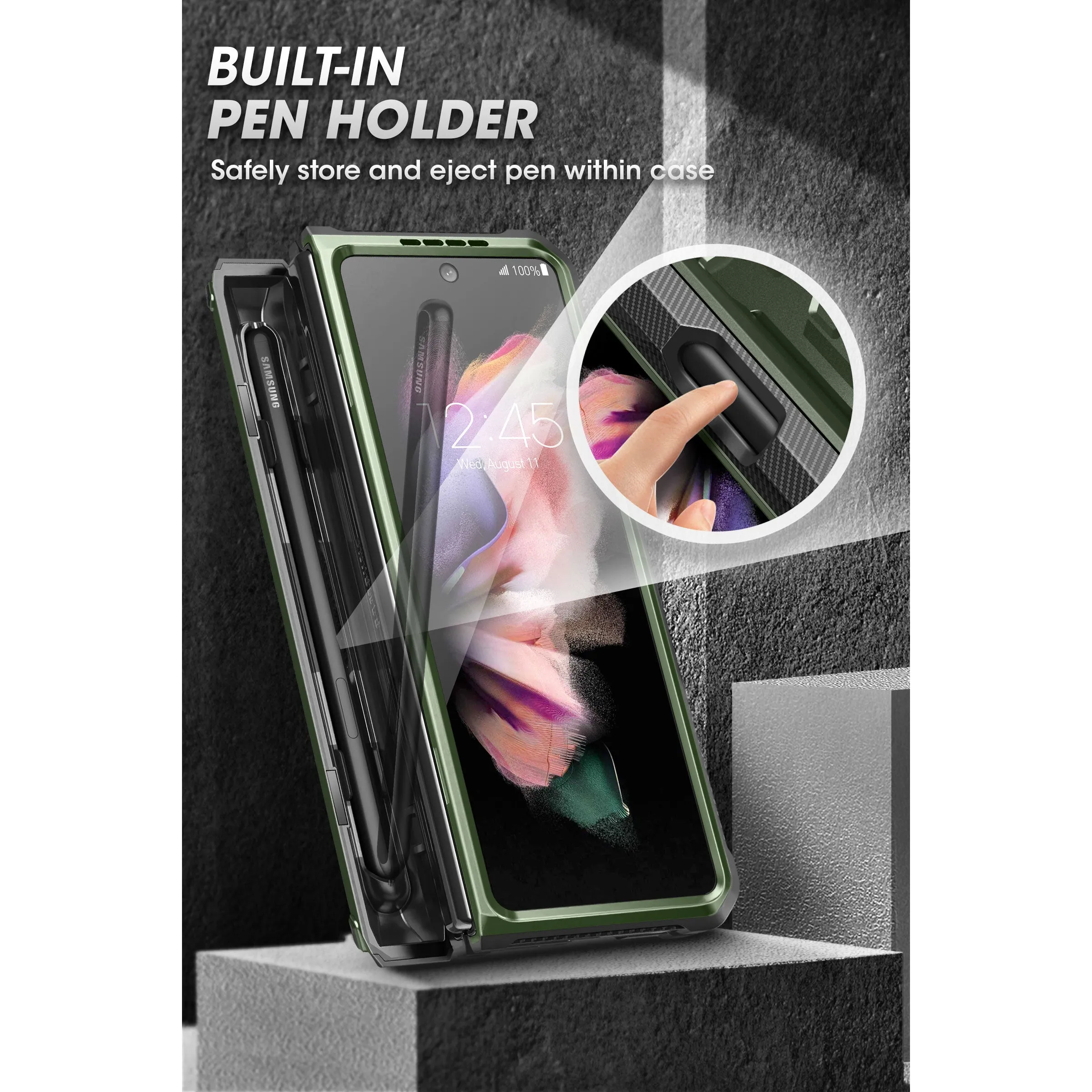 Galaxy Z Fold3 Unicorn Beetle PRO Rugged Case with S-Pen Holder-Dark Green